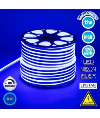 GLOBOSTAR® OVALE 70575 Ταινία Neon Flex LED 12W-m 600lm-m 120° DC 220-240V Αδιάβροχο IP65 120 x SMD2835 Chip-m Μπλε Dimmable - Sanan SMD Chip - Μ100 x Π0.8 x Υ1.6cm - 3 Χρόνια Εγγύηση